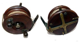 REEL: Early Hardy Nottingham wood star back reel, 4.25