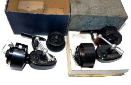 REELS: (2) Early French The Mitchell spinning reel, turned wood handle, half bail arm, knurled