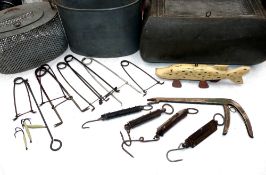 ACCESSORIES: (Qty) Pot belly zinc live bait kettle with hinges perforated lid and carry handle,