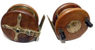 REEL: Early Slater Patent mahogany/brass combination Nottingham reel, in rare 3