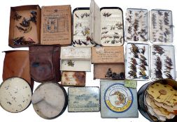 ACCESSORIES: Collection of early trout and salmon flies, some with gut loops in various tins,