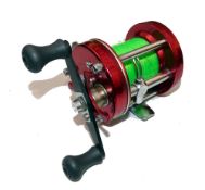 REEL: Scarce Abu Ambassadeur 6500 RED finish multiplier reel, 3 screw smooth end plate, foot stamp