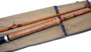 ROD: Young's of Harrow Otter Brand 9' 2 piece split cane spinning or carp rod, red agate guides