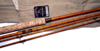 ROD: Fosters of Ashbourne 13' 3 piece plus correct spare tip split cane salmon fly rod, superb