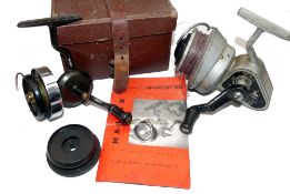 REELS: (2) Hardy Hardex No.1 Mk1 threadline spinning reel, chrome flier, Bakelite spool, half bail