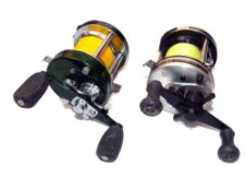 REELS: (2) Abu Ambassadeur 6500 CS Mag Elite multiplier reel, green finish, foot stamp 07811212,