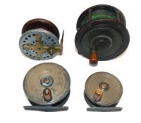 REELS: (4) Foster's pattern wood/alloy brass star back reel, rarely seen 3