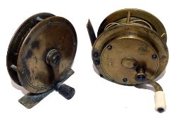 REELS: (2) Unusual all brass multiplying winch stamped 