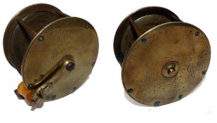 REEL: Rare G Hughes Maker 42 Hope St Birmingham all brass folding handle wide drum winch, 3.5