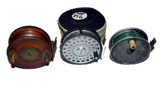 REELS: (3) Hardy princess lightweight alloy trout fly reel. U shaped line guide, black handle, 2