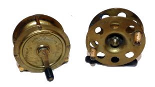 REELS: (2) An early Patent pressed brass and steel lightweight boys reel, 2.5