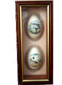 CERAMICS: Hand painted  large egg half shells showing trout and salmon in river settings by Molly