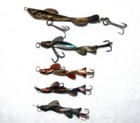 LURES: (5) A collection of 5 Geens Patent Spiral Minnow metal lures, sizes 4
