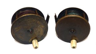 REELS: (2) Pair of Charles Farlow London all brass wide drum salmon fly reels in 4
