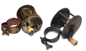 REELS: (2) Early collar fitting brass multiplying pin stop winch, 1.75