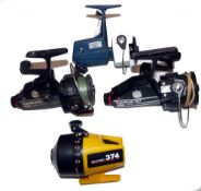 REELS: (4) Abu Sweden Cardinal 157 rear drag spinning reel, audible check, foot stamp 810102, in