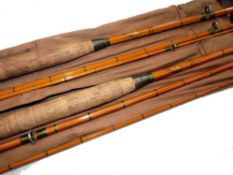 RODS: (2) Pair of Allcock Hercules split cane 3 piece salmon rods, in 9' and 9'6