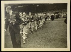 1945 Moscow Dynamo Press Photograph of the team walking out onto the pitch depicted in an original