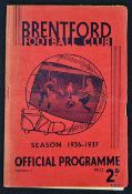 Pre-war football programme 1936/1937 Brentford v Manchester Utd Division 1 match at Griffin Park.
