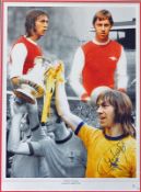 Charlie George signed colour print in Arsenal away colours, overall 45 x 56, mfg.