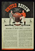 Scarce 1949/1950 Manchester Utd v Aston Villa football programme 8 March 1950. 4 pager, mid-week