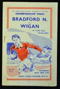 1952 Bradford N v Wigan rugby league Championship Final programme Northern Rugby Football League