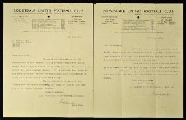War-time 1943 letters from Rossendale Utd (club now defunct) to player dated 3 July 1943 and 21 July