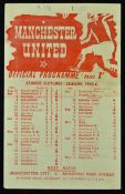 War-time 1945/1946 Manchester Utd v Burnley football programme at Maine Road match programme. Very