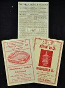 1947/1948 Manchester Utd FA Cup football programmes to included Aston Villa (3rd round), Aston Villa
