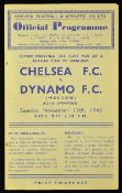 1945 Chelsea v Moscow Dynamo match programme dated 13 November 1945 at Stamford Bridge (