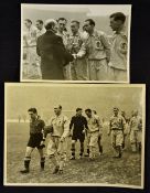 Black & White press photographs 1946 England v Belgium at Wembley 19 January showing teams walking