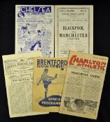 First post war season 1946/1947 Manchester Utd football programmes aways v Chelsea, Brentford,