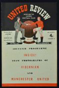 1951/1952 Championship season Manchester Utd v Hibernian football programme friendly match 29