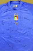 Signed 2004-2006 Italy World Cup winning squad signed football shirt featuring G Buffon, F