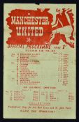 War-time 1943/1944 Manchester Utd v Bolton Wanderers football programme dated 18 December, single