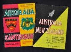 1962 Australia Rugby Tour to New Zealand programmes to incl 1st test vs New Zealand played at
