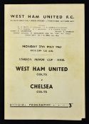 1963 London Minor Cup Final programme West Ham Utd Colts v Chelsea Colts at Upton Park. 4 page