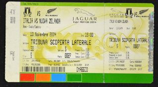 2004 Italy v New Zealand rugby match ticket played 13th November at Roma, section S, row 5, seat 27,