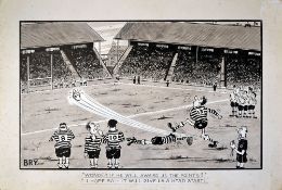 Original rugby pen and ink signed sketch by Bryant complete with legend below inscribed 