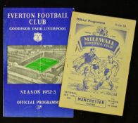 1952/1953 FA Cup games Manchester Utd football programmes aways v Millwall, Everton. Minor faults (