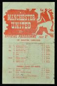 War-time 1944/1945 Manchester Utd v Doncaster Rovers football programme dated 28 April, War Cup,