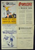 1948/1949 Manchester Utd football programmes aways at Huddersfield Town, Charlton Athletic, Bradford