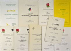 Collection of International Overseas Rugby UK Tour English dinner menus and guest lists from 1970 to