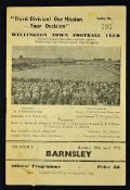 Wellington Town v Barnsley 1951/52 football programme dated 28 April 1952, friendly match at Bucks