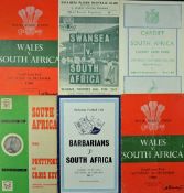 Collection of 1960/61 South Africa Rugby UK Tour to Wales programmes  - to incl 2x Wales, v