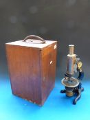 A cased Watson & Sons brass microscope w