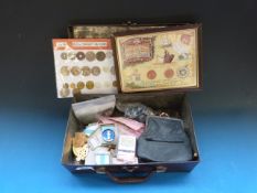 A quantity of coins, Masonic medals, pen