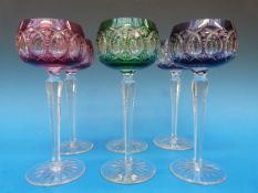 A set of six hock glasses, the cut overl