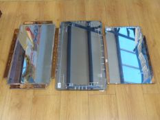 Three rectangular Art Deco mirrors, two