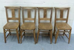 Four elm seated chapel type chairs toget